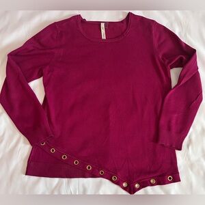 NY Collection Pink Knit Top with Asymmetrical Hem Size Petite Large